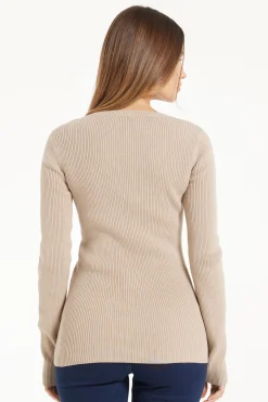 Ribbed Long-Sleeved V-Neck Top - Long-Sleeved Tops - Women | Tezenis