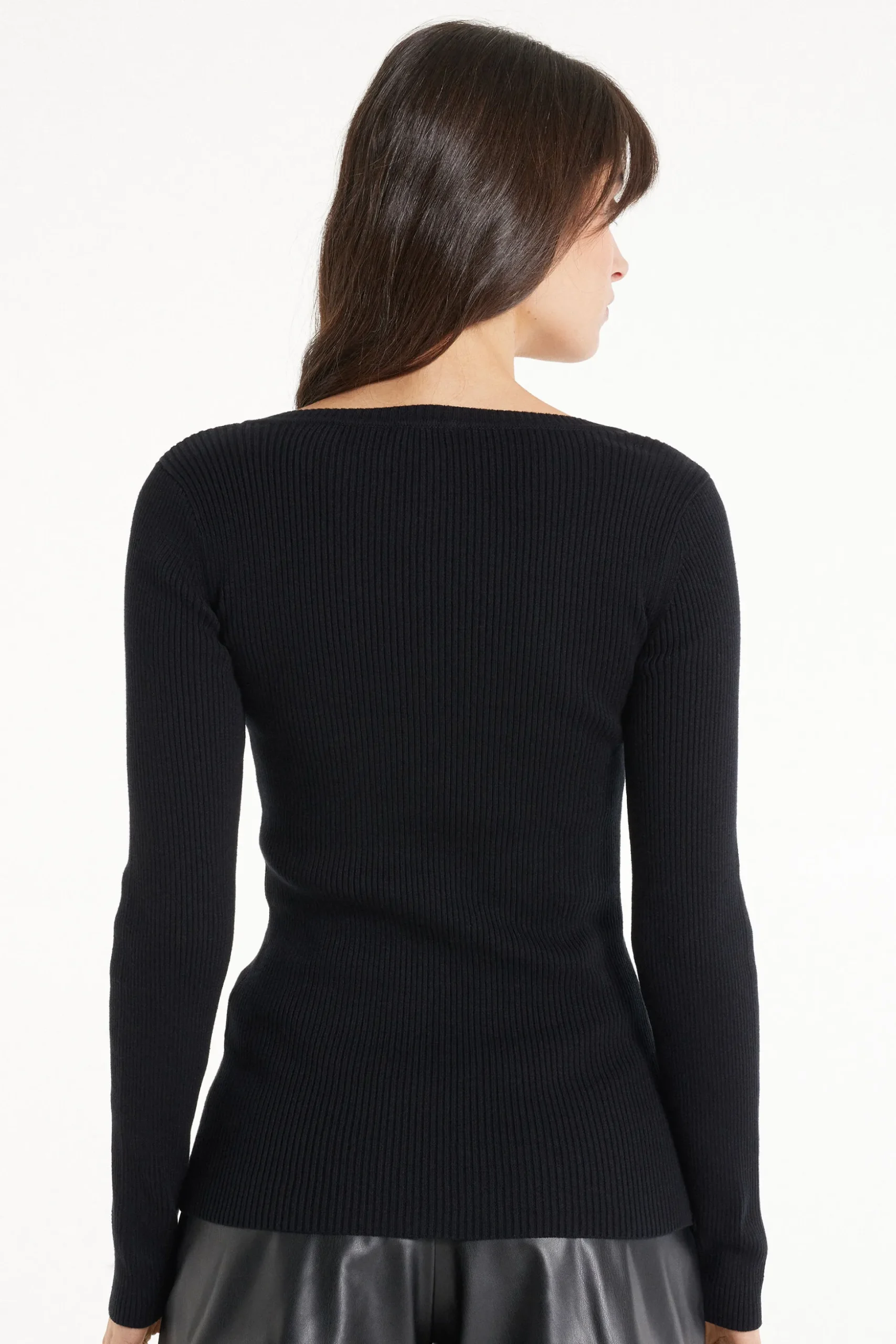 Ribbed Long-Sleeved V-Neck Top - Long-Sleeved Tops - Women | Tezenis