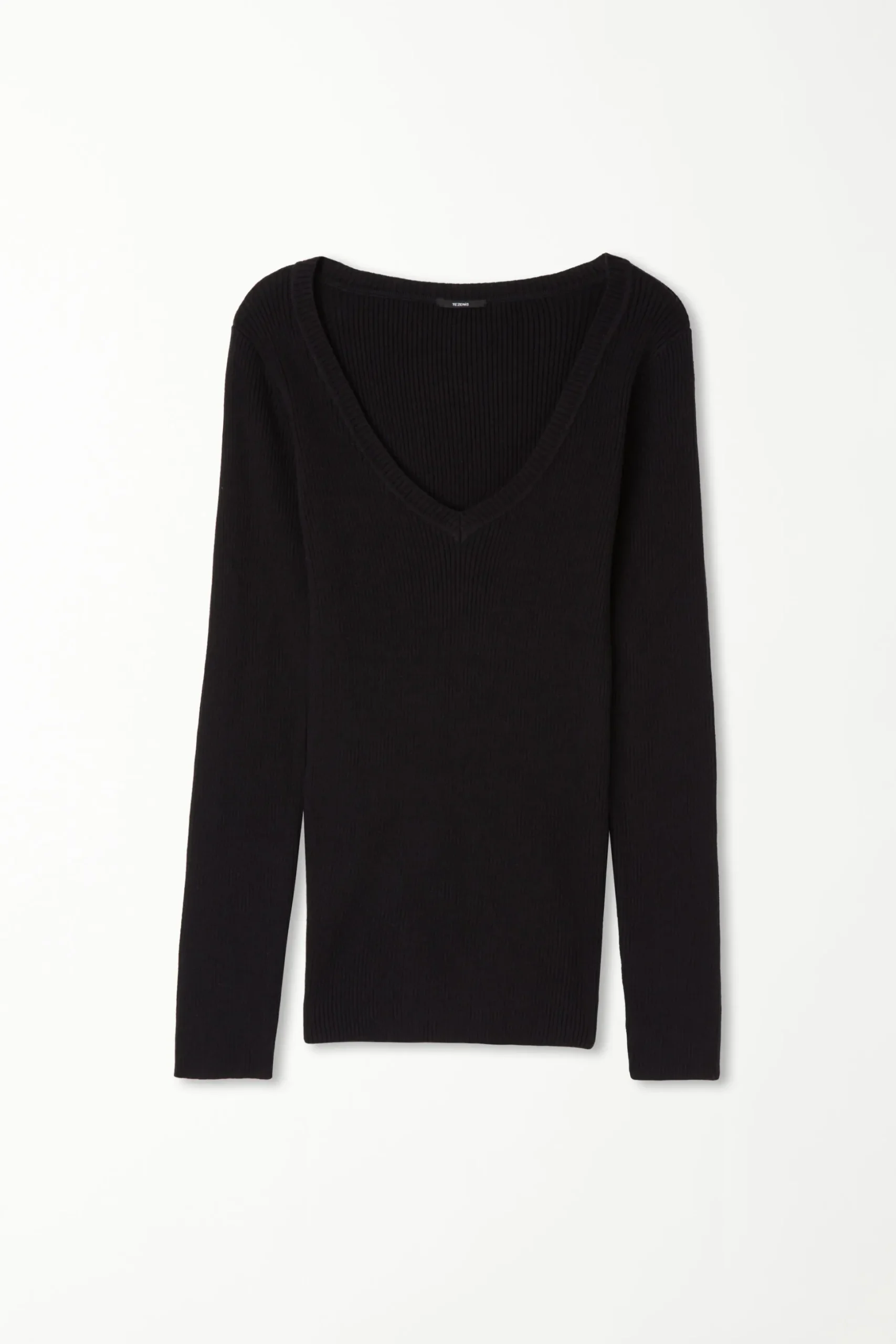 Ribbed Long-Sleeved V-Neck Top - Long-Sleeved Tops - Women | Tezenis
