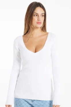 Ribbed Long-Sleeved V-Neck Top - Long-Sleeved Tops - Women | Tezenis