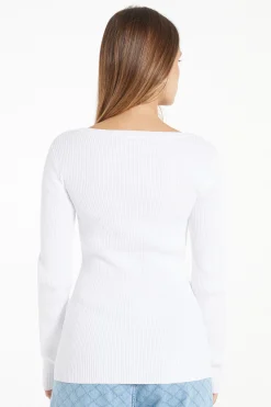 Ribbed Long-Sleeved V-Neck Top - Long-Sleeved Tops - Women | Tezenis