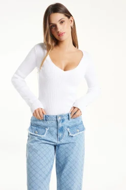Ribbed Long-Sleeved V-Neck Top - Long-Sleeved Tops - Women | Tezenis