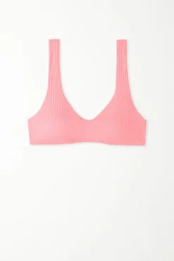 Ribbed Recycled Microfiber Removable Padding Bikini Bra Top - Bikini Tops - Women | Tezenis