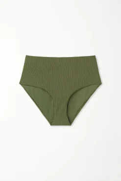 Ribbed Recycled Microfiber High Waist Bikini Bottoms - Classic - Women | Tezenis
