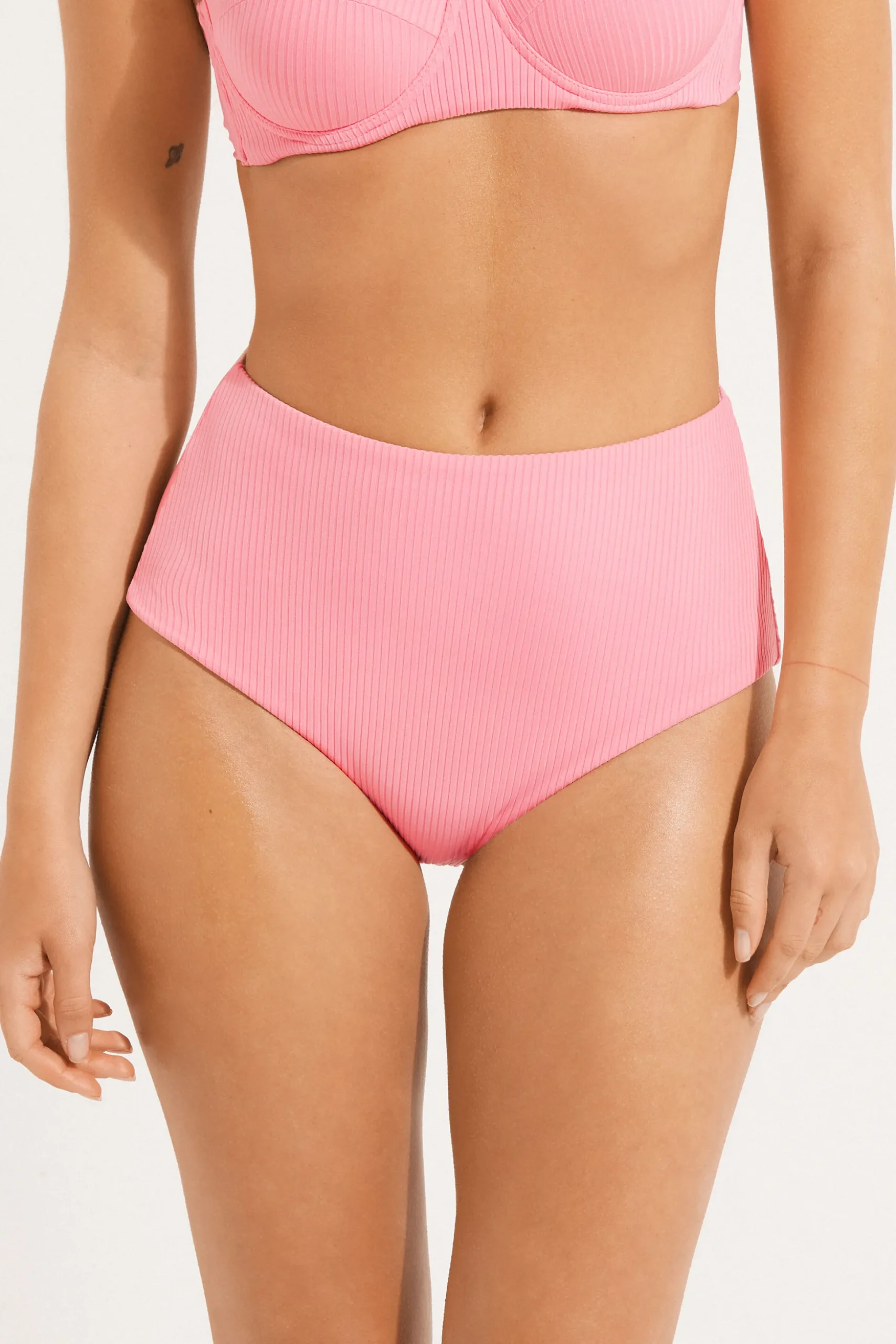 Ribbed Recycled Microfiber High Waist Bikini Bottoms - Classic - Women | Tezenis