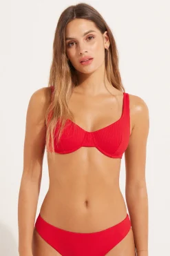 Ribbed Recycled Microfiber Balconette Bikini Top - Balconette - Women | Tezenis