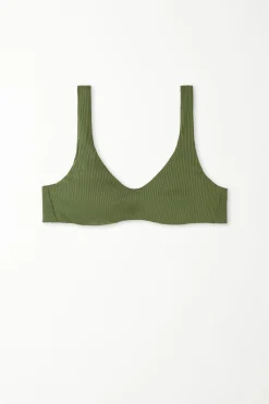 Ribbed Recycled Microfiber Removable Padding Bikini Bra Top - Bikini Tops - Women | Tezenis