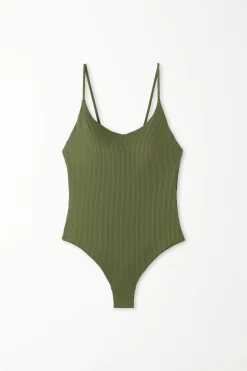 Ribbed Recycled Microfiber Padded One-Piece Swimsuit - One-piece Swimsuits - Women | Tezenis