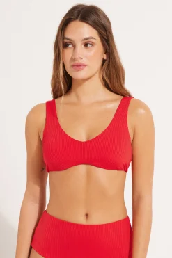 Ribbed Recycled Microfiber Removable Padding Bikini Bra Top - Bikini Tops - Women | Tezenis