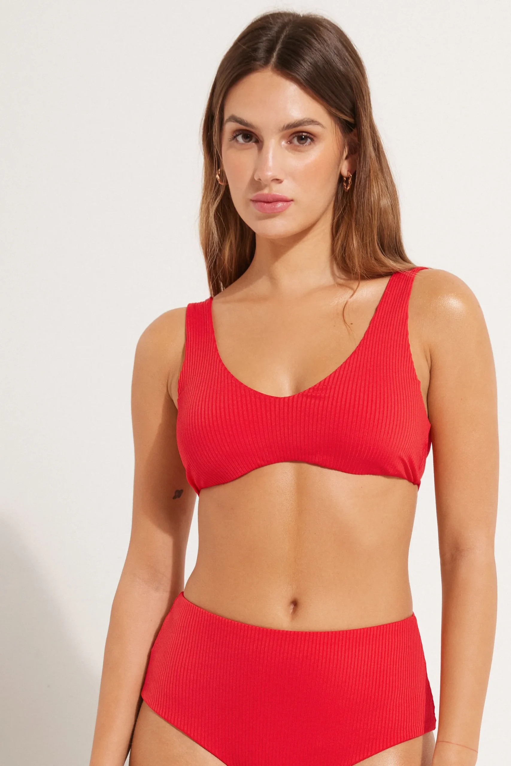 Ribbed Recycled Microfiber Removable Padding Bikini Bra Top - Bikini Tops - Women | Tezenis