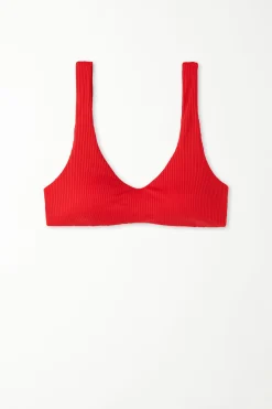 Ribbed Recycled Microfiber Removable Padding Bikini Bra Top - Bikini Tops - Women | Tezenis