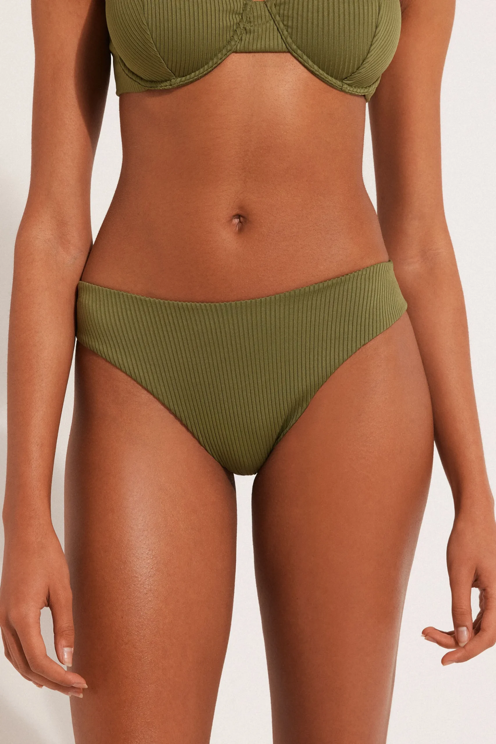 Ribbed Recycled Microfiber Rounded High Leg Brazilian Bikini Bottoms - Brazilian Cut - Women | Tezenis