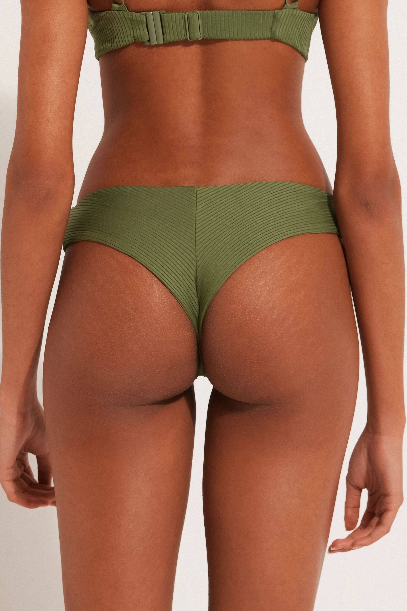 Ribbed Recycled Microfiber Rounded High Leg Brazilian Bikini Bottoms - Brazilian Cut - Women | Tezenis