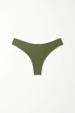 Ribbed Recycled Microfiber Rounded High Leg Brazilian Bikini Bottoms - Brazilian Cut - Women | Tezenis