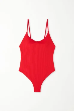 Ribbed Recycled Microfiber Padded One-Piece Swimsuit - One-piece Swimsuits - Women | Tezenis