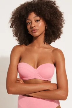Ribbed Recycled Microfiber Padded Bandeau Bikini Top - Bandeau And Strapless - Women | Tezenis