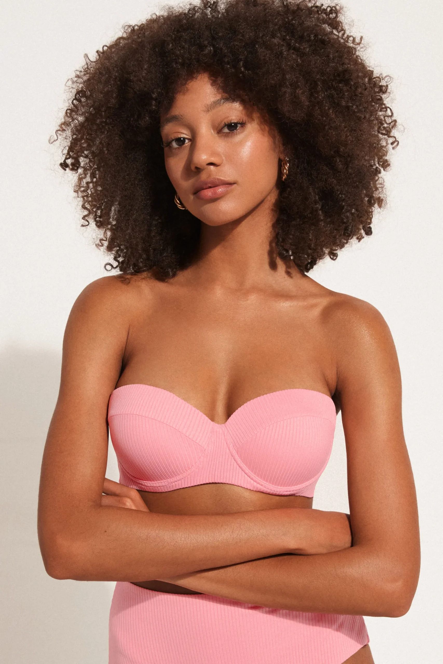Ribbed Recycled Microfiber Padded Bandeau Bikini Top - Bandeau And Strapless - Women | Tezenis