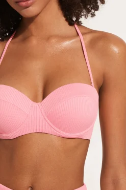 Ribbed Recycled Microfiber Padded Bandeau Bikini Top - Bandeau And Strapless - Women | Tezenis