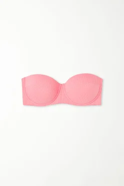 Ribbed Recycled Microfiber Padded Bandeau Bikini Top - Bandeau And Strapless - Women | Tezenis