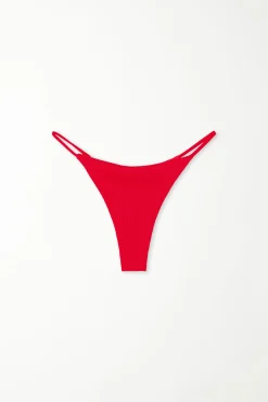 Ribbed Recycled Microfiber String Thong Bikini Bottoms - Brazilian Cut - Women | Tezenis
