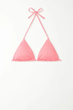 Ribbed Recycled Microfiber Removable Cup Triangle Bikini Top - Triangle - Women | Tezenis