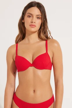 Ribbed Recycled Microfiber Padded Push-Up Bikini Top - Push-up - Women | Tezenis
