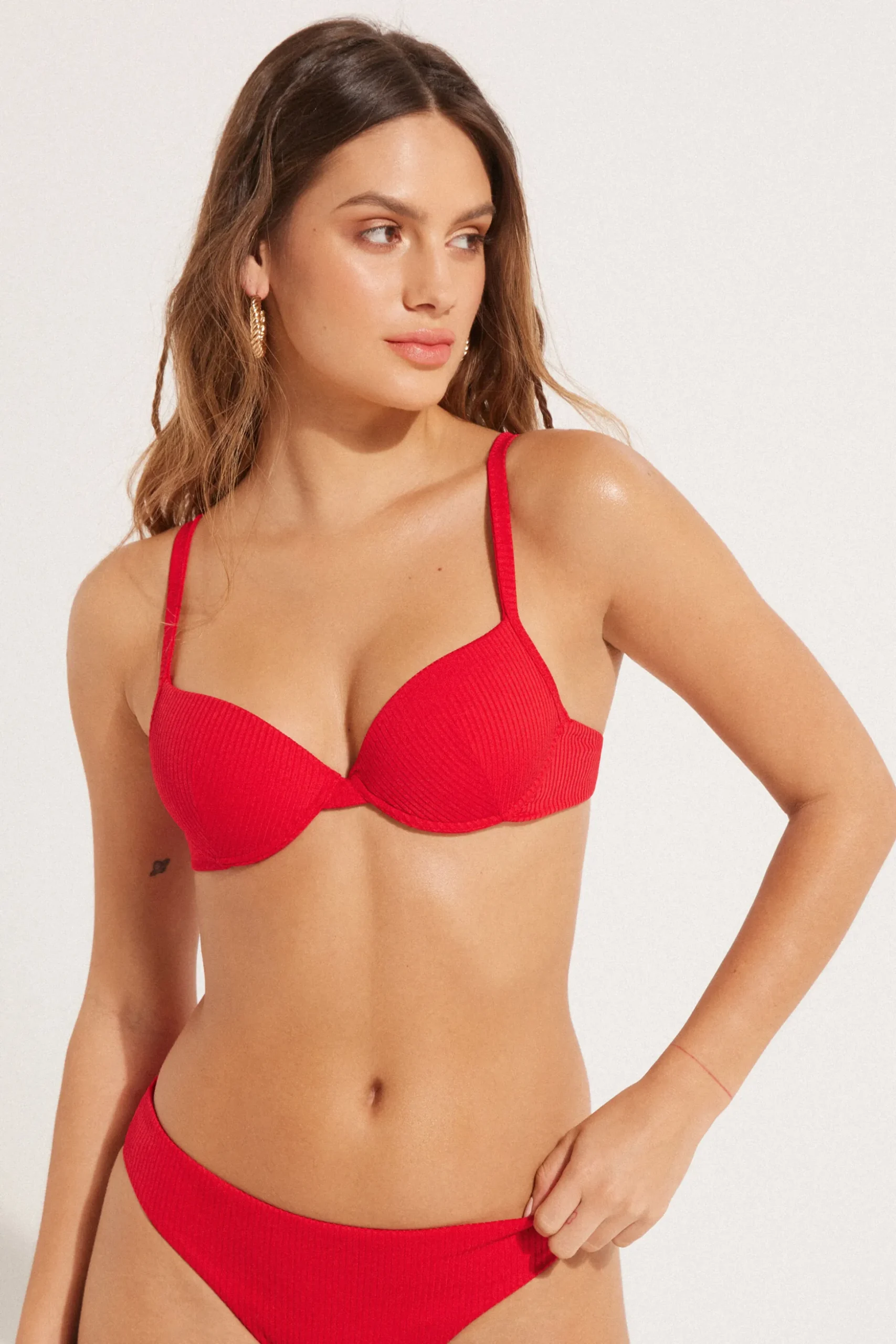 Ribbed Recycled Microfiber Padded Push-Up Bikini Top - Push-up - Women | Tezenis