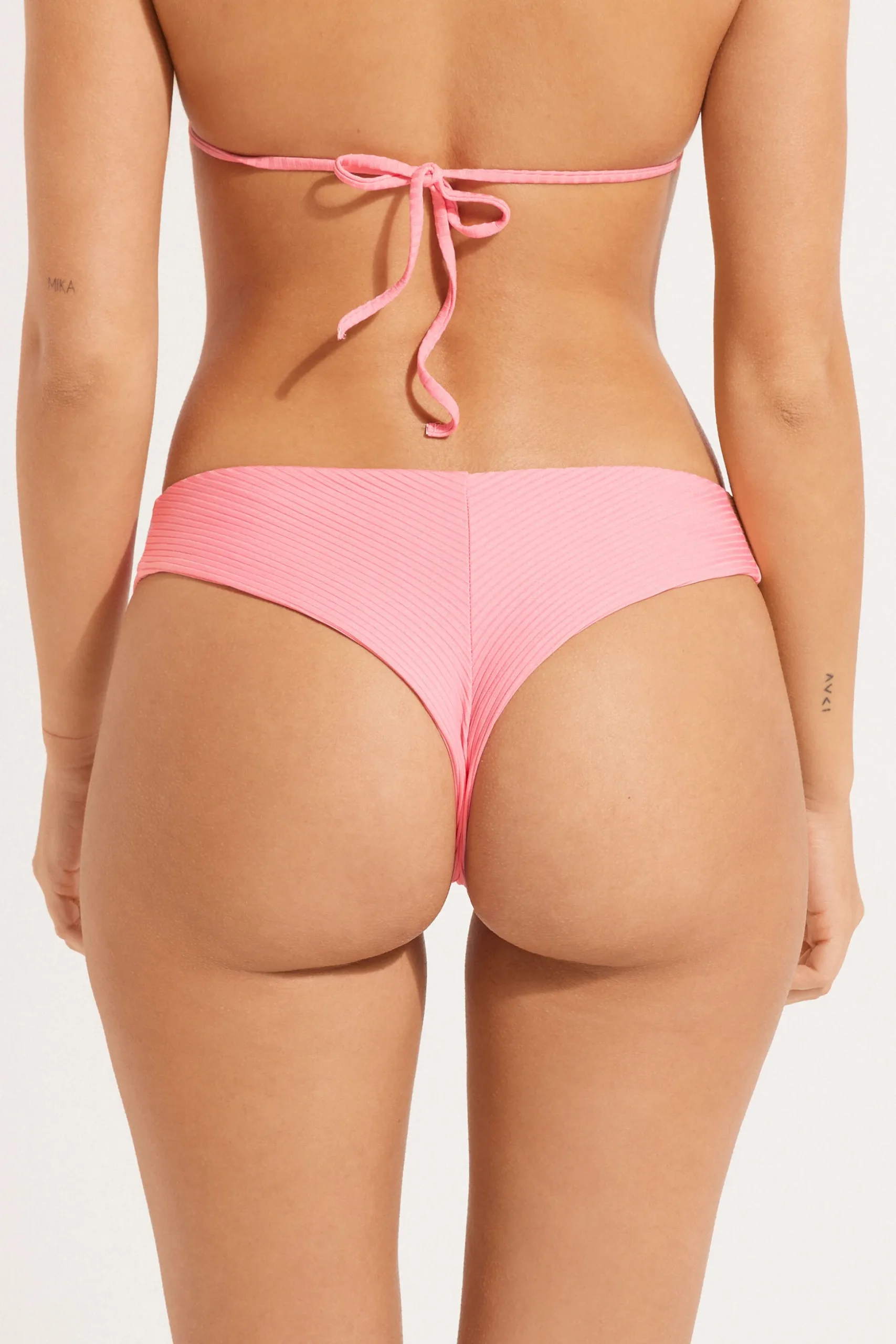 Ribbed Recycled Microfiber Rounded High Leg Brazilian Bikini Bottoms - Brazilian Cut - Women | Tezenis