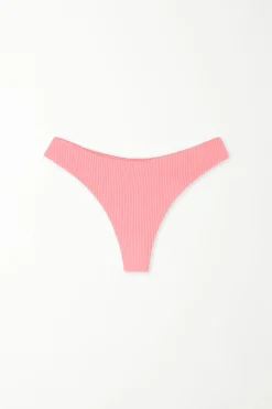 Ribbed Recycled Microfiber Rounded High Leg Brazilian Bikini Bottoms - Brazilian Cut - Women | Tezenis