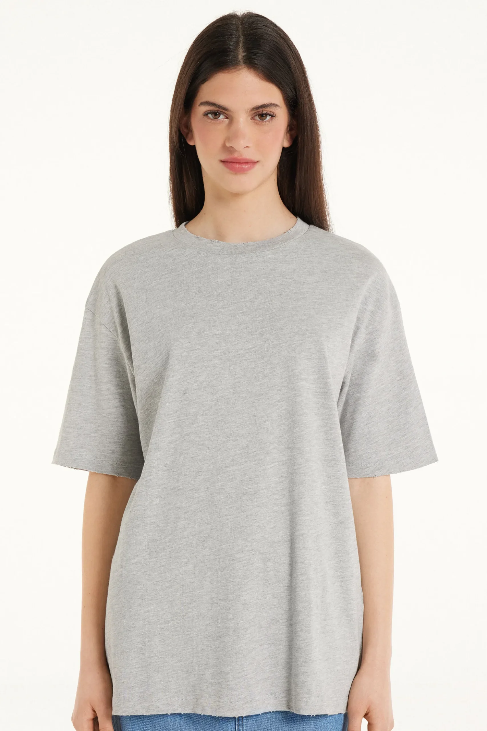 Ripped Cotton Crewneck T-Shirt - Short-Sleeved Tops - Women | Tezenis