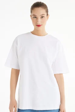 Ripped Cotton Crewneck T-Shirt - Short-Sleeved Tops - Women | Tezenis