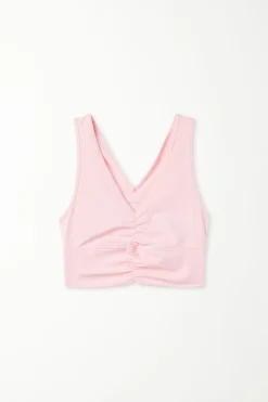 Ruched Soft Microfiber V-Neck Cropped Top - Tank Tops - Women | Tezenis