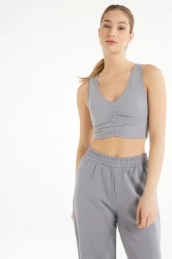Ruched Soft Microfiber V-Neck Cropped Top - Tank Tops - Women | Tezenis