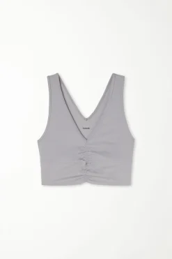 Ruched Soft Microfiber V-Neck Cropped Top - Tank Tops - Women | Tezenis