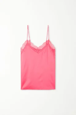 Satin And Lace Spaghetti Strap Tank Top - Pajama Sets - Women | Tezenis