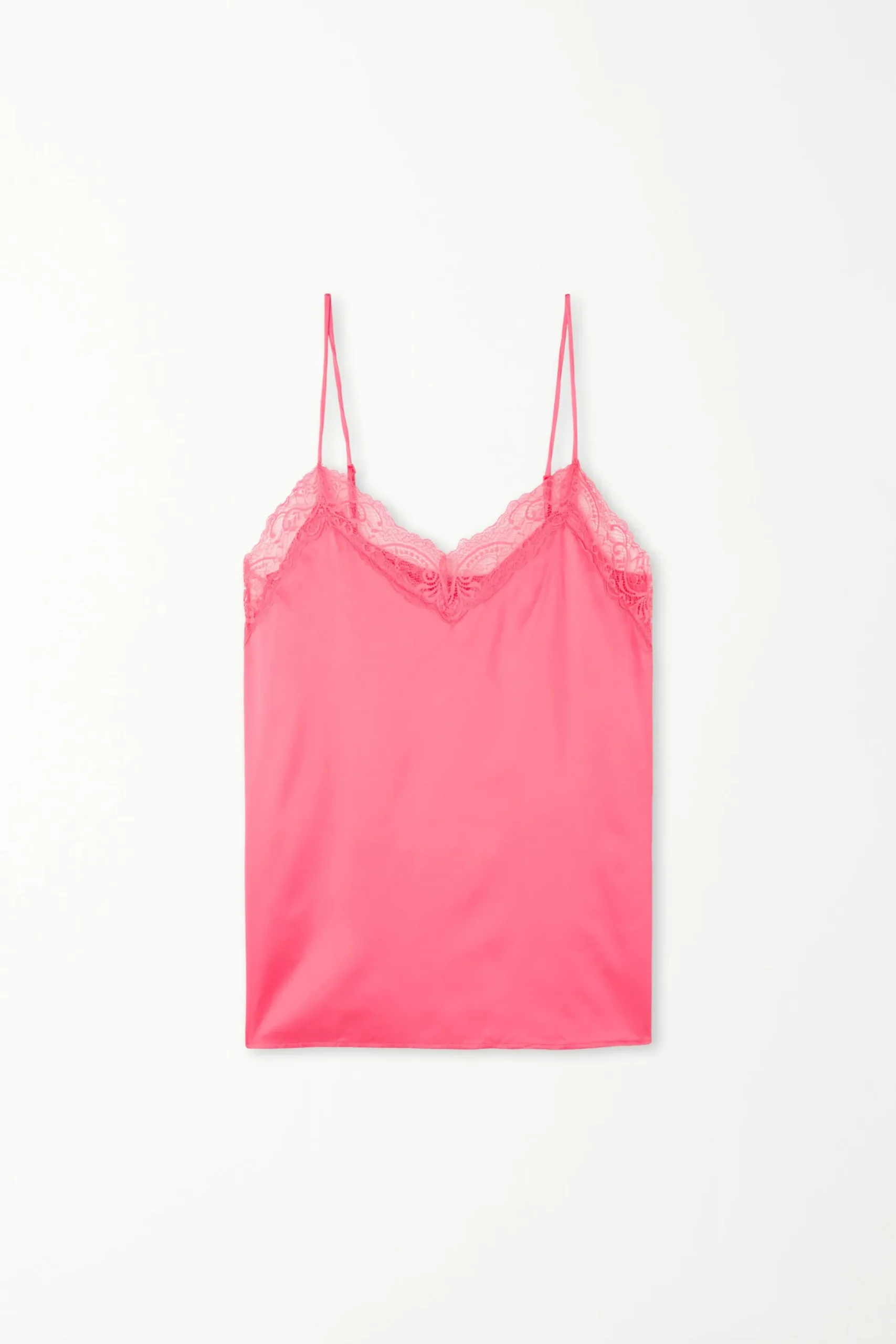 Satin And Lace Spaghetti Strap Tank Top - Pajama Sets - Women | Tezenis