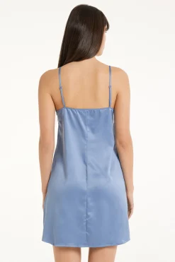 Satin And Lace Spaghetti Strap Slip With Slit - Slips - Women | Tezenis