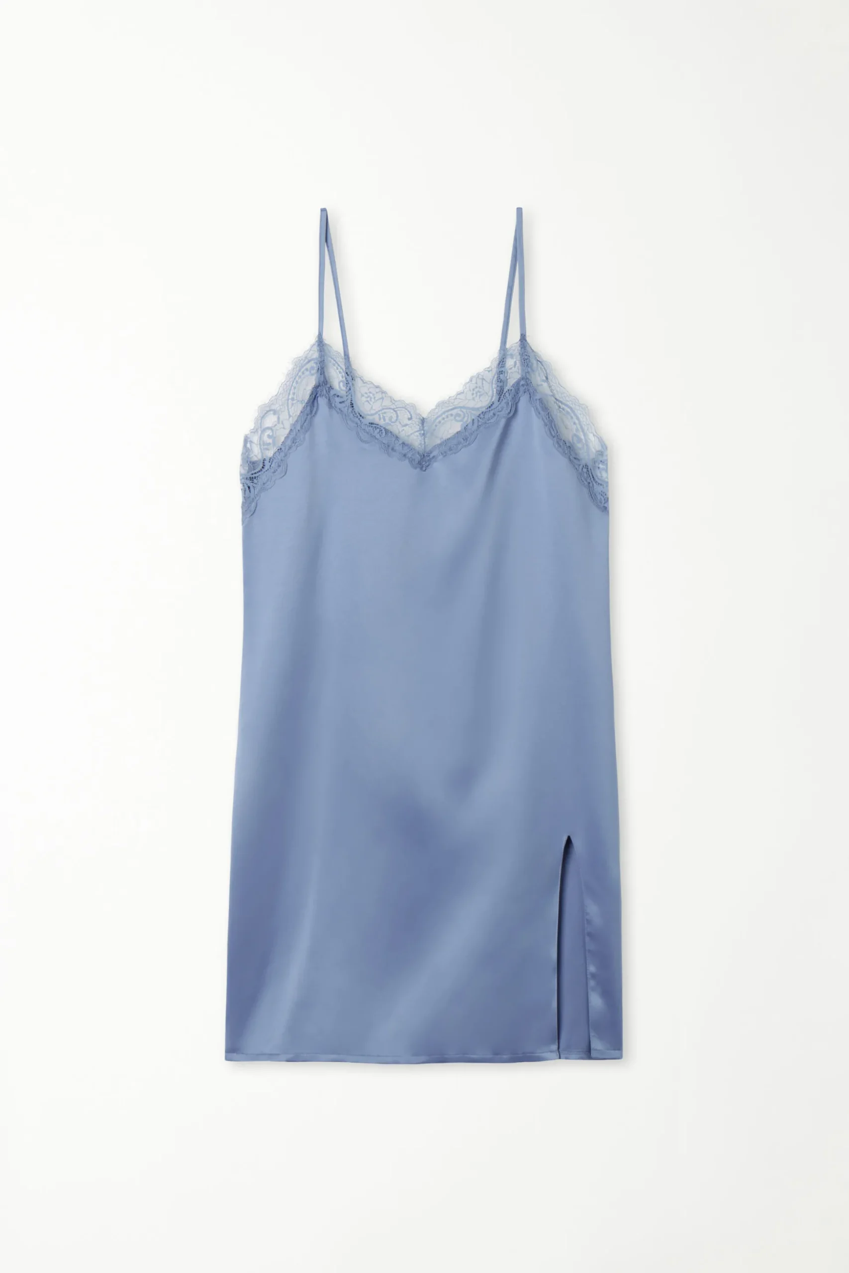 Satin And Lace Spaghetti Strap Slip With Slit - Slips - Women | Tezenis