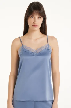 Satin And Lace Spaghetti Strap Tank Top - Pajama Sets - Women | Tezenis