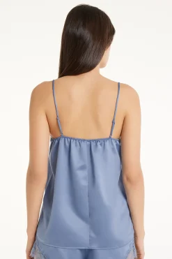 Satin And Lace Spaghetti Strap Tank Top - Pajama Sets - Women | Tezenis