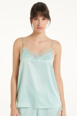 Satin And Lace Spaghetti Strap Tank Top - Pajama Sets - Women | Tezenis