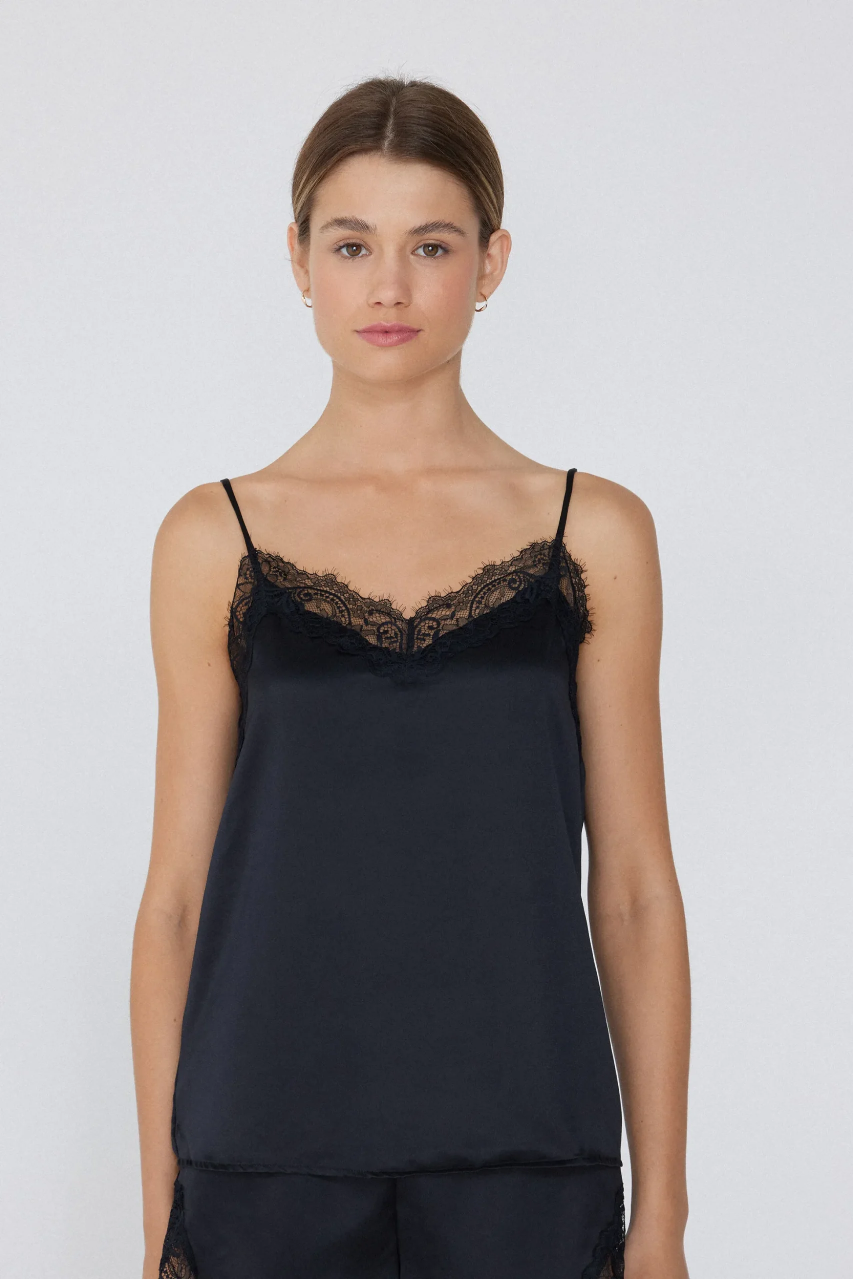 Satin And Lace Spaghetti Strap Tank Top - Pajama Sets - Women | Tezenis