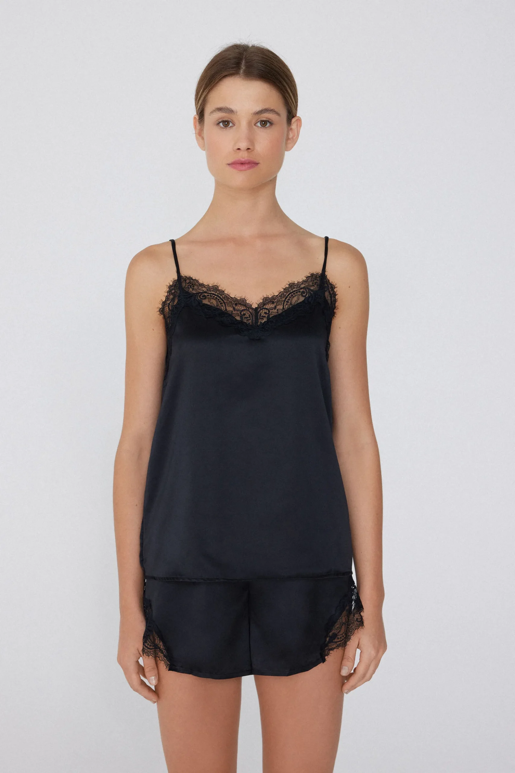 Satin And Lace Spaghetti Strap Tank Top - Pajama Sets - Women | Tezenis