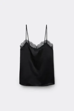 Satin And Lace Spaghetti Strap Tank Top - Pajama Sets - Women | Tezenis