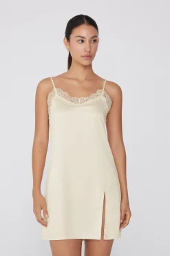 Satin And Lace Spaghetti Strap Slip With Slit - Slips - Women | Tezenis