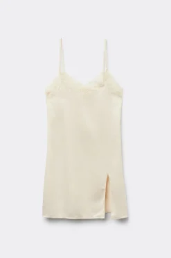 Satin And Lace Spaghetti Strap Slip With Slit - Slips - Women | Tezenis