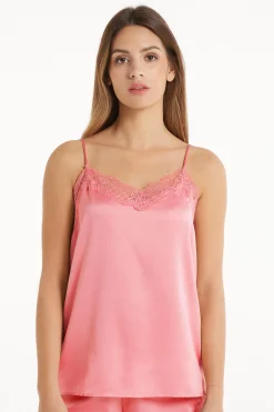 Satin And Lace Spaghetti Strap Tank Top - Pajama Sets - Women | Tezenis