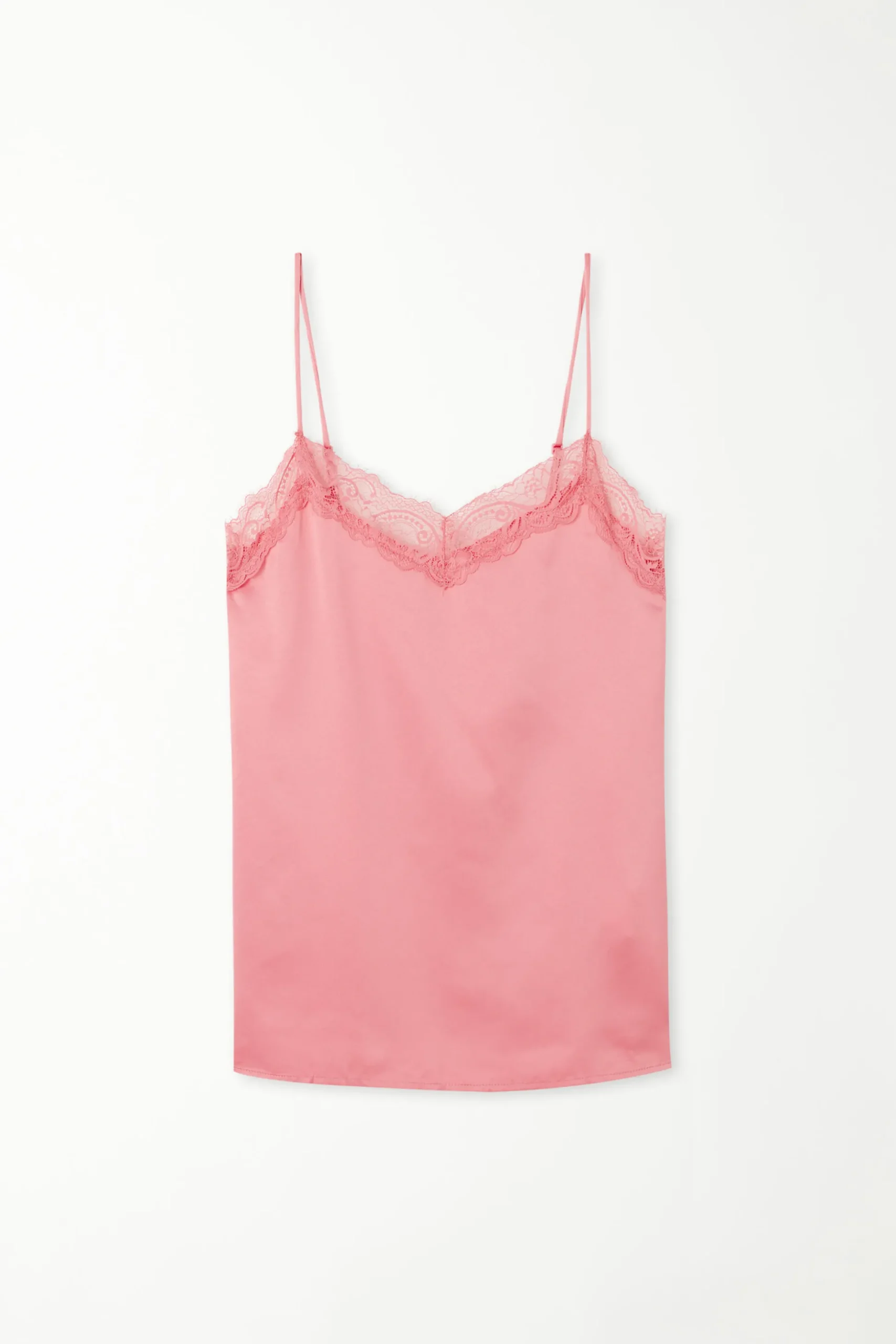 Satin And Lace Spaghetti Strap Tank Top - Pajama Sets - Women | Tezenis