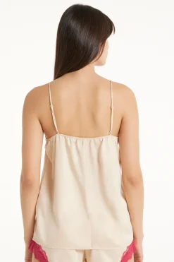 Satin And Lace Spaghetti Strap Tank Top - Pajama Sets - Women | Tezenis