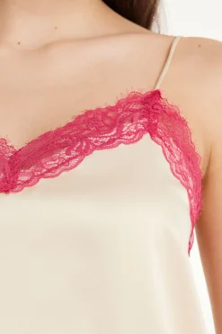 Satin And Lace Spaghetti Strap Tank Top - Pajama Sets - Women | Tezenis
